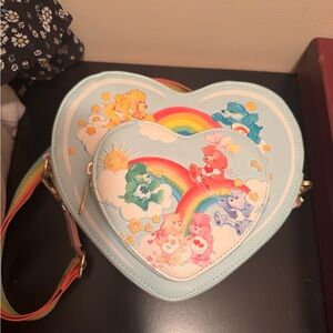 Loungefly Heart-Shaped Care Bears Bag with Rainbow Strap